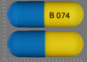Pill B 074 Blue & Yellow Capsule/Oblong is Ascomp with Codeine