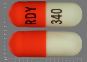 Pill RDY 340 Orange & White Capsule-shape is Amlodipine Besylate and Benazepril Hydrochloride