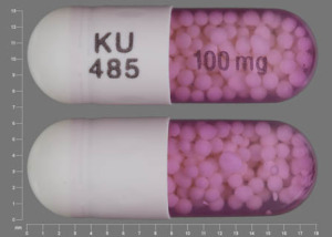 Pill KU 485 100 mg White Capsule/Oblong is Verapamil Hydrochloride Extended-Release (PM)