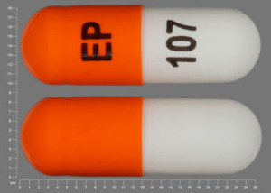 Pill EP 107 Orange & White Capsule-shape is Acetazolamide Extended Release