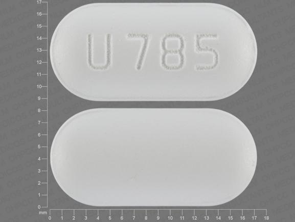 Pill U 785 White Capsule/Oblong is Glipizide and Metformin Hydrochloride