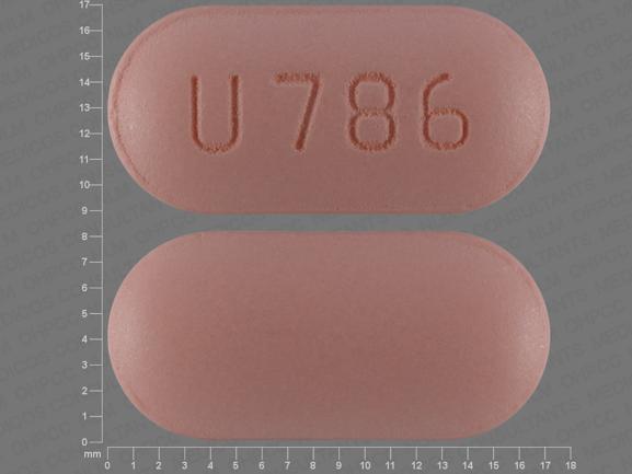 Pill U 786 Pink Capsule/Oblong is Glipizide and Metformin Hydrochloride