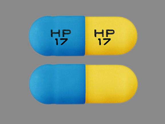 Pill HP 17 HP 17 Blue & Yellow Capsule-shape is Tetracycline Hydrochloride