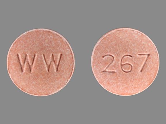 Pill WW 267 Pink Round is Lisinopril