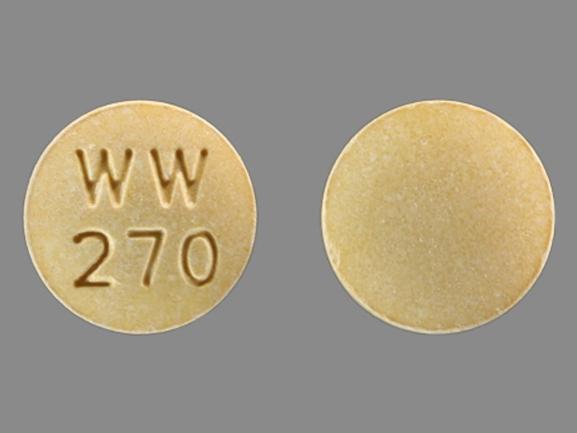 Pill WW 270 Yellow Round is Lisinopril