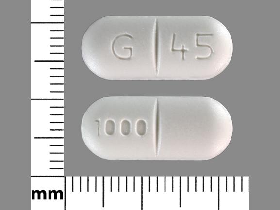 Pill G 45 1000 White Capsule/Oblong is Metformin Hydrochloride