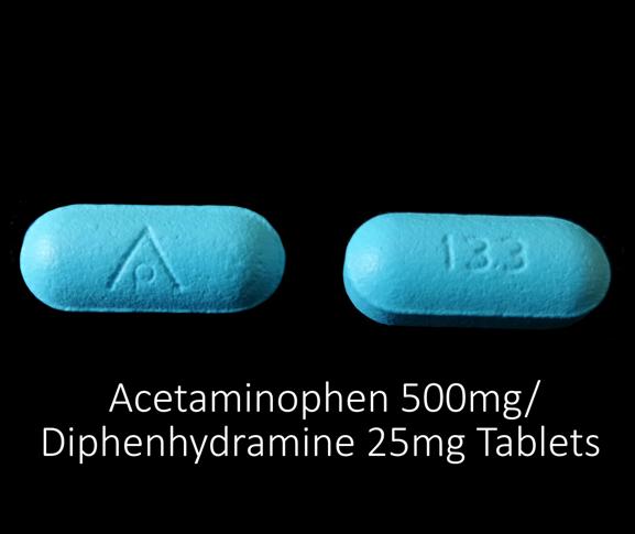 Acetaminophen and diphenhydramine hydrochloride 500 mg / 25 mg AP 133