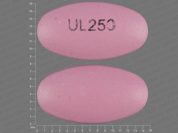 Pill UL 250 Pink Oval is Divalproex Sodium Delayed Release