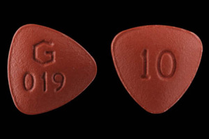 Pill 10 G 019 Brown Three-sided is Quinapril Hydrochloride