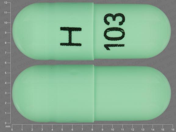 Pill H 103 Green Capsule/Oblong is Indomethacin