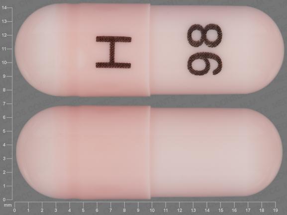 Pill H 98 Pink Capsule/Oblong is Lithium Carbonate