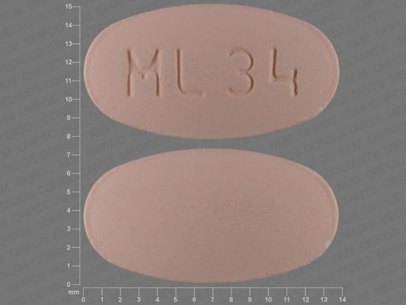 Pill ML 34 is Hydrochlorothiazide and Irbesartan 12.5 mg / 150 mg