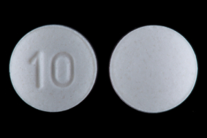 Pill 10 White Round is Alendronate Sodium