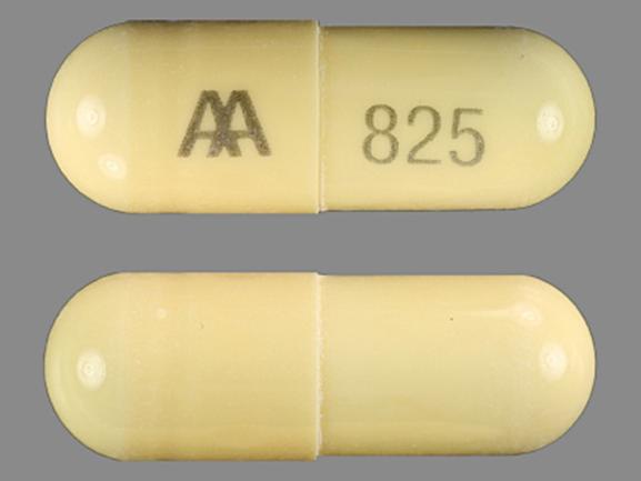 Pill AA 825 Yellow Capsule/Oblong is Amoxicillin