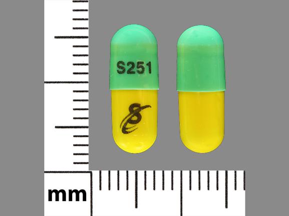 Pill S251 Logo Green & Yellow Capsule/Oblong is Chlordiazepoxide Hydrochloride