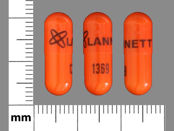 Pill Logo LANNETT 1369 Orange Capsule/Oblong is Danazol