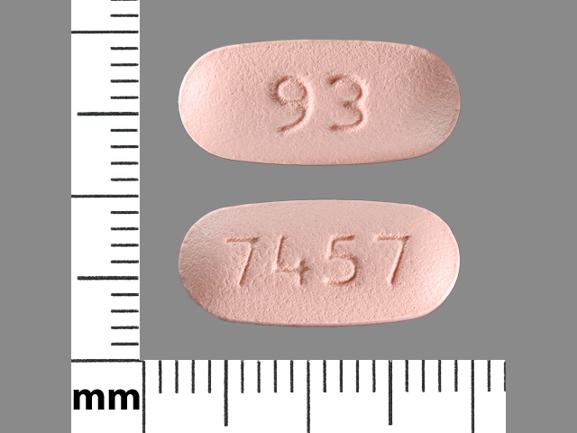 Pill 93 7457 Pink Elliptical/Oval is Glipizide and Metformin Hydrochloride