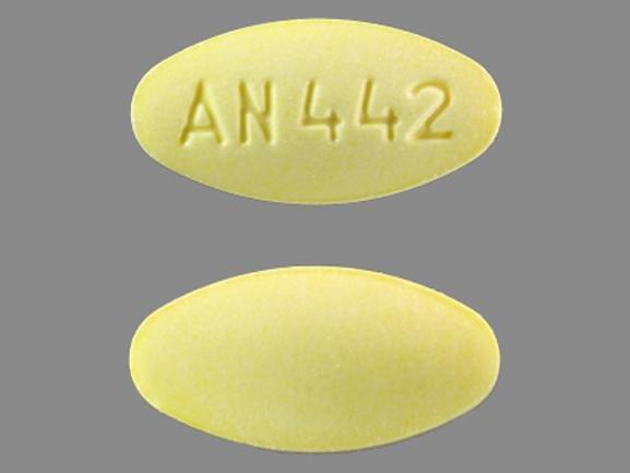 Pill AN 442 Yellow Elliptical/Oval is Meclizine Hydrochloride