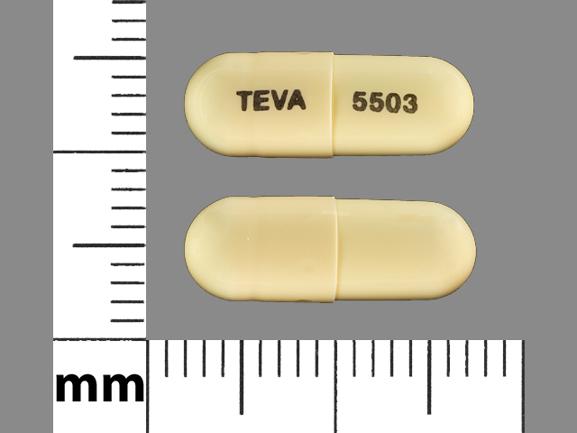 Pill TEVA 5503 Beige Capsule/Oblong is Fluoxetine Hydrochloride and Olanzapine