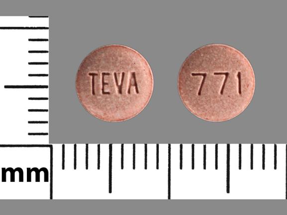 Pill TEVA 771 Pink Round is Pravastatin Sodium