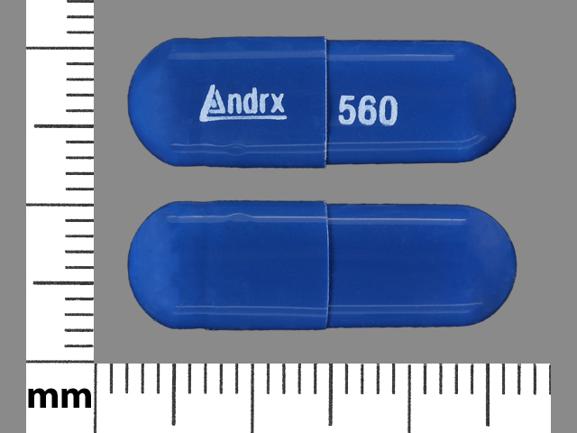 Pill Andrx 560 Blue Capsule/Oblong is Potassium Chloride Extended Release