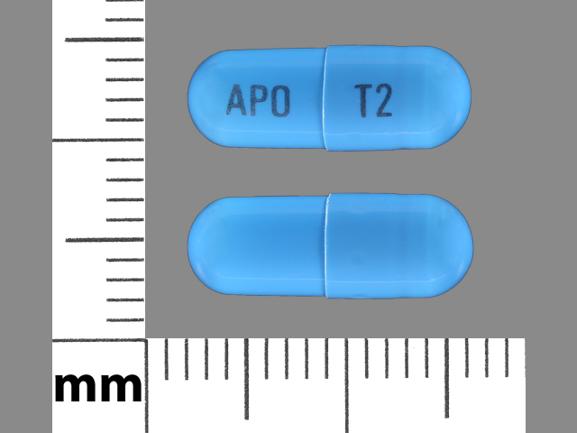 Pill APO T2 Blue Capsule/Oblong is Tizanidine Hydrochloride