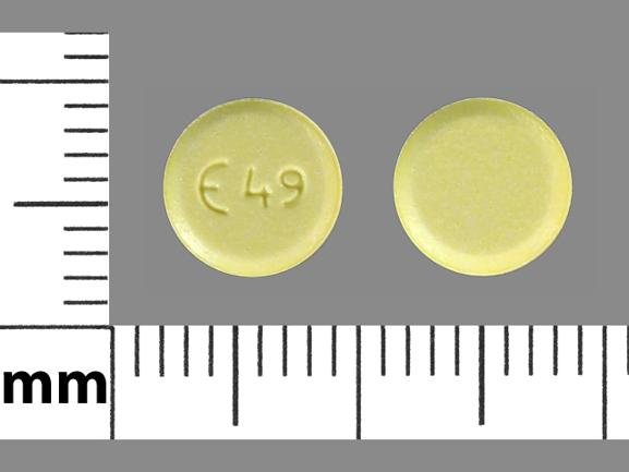 Pill E49 Yellow Round is Guanfacine Hydrochloride