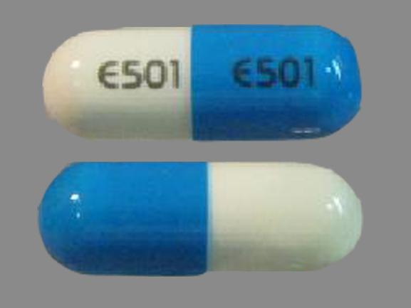 Pill E501 E501 Blue Capsule/Oblong is Nicardipine Hydrochloride