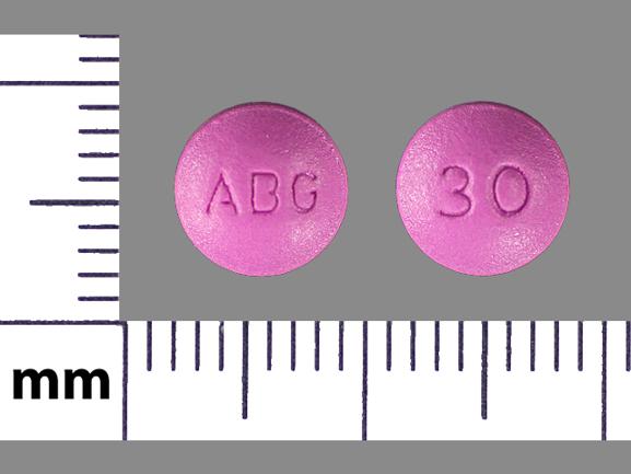 Pill ABG 30 Purple Round is Morphine Sulfate Extended-Release