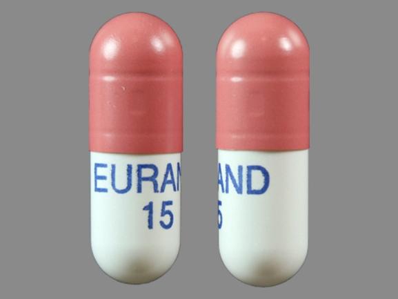 Pill EURAND 15 Red & White Capsule/Oblong is Zenpep