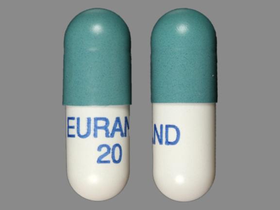 Pill EURAND 20 Green & White Capsule/Oblong is Zenpep