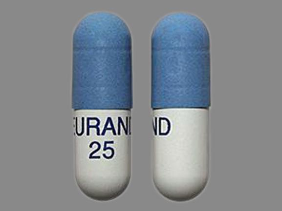 Pill EURAND 25 Blue & White Capsule/Oblong is Zenpep