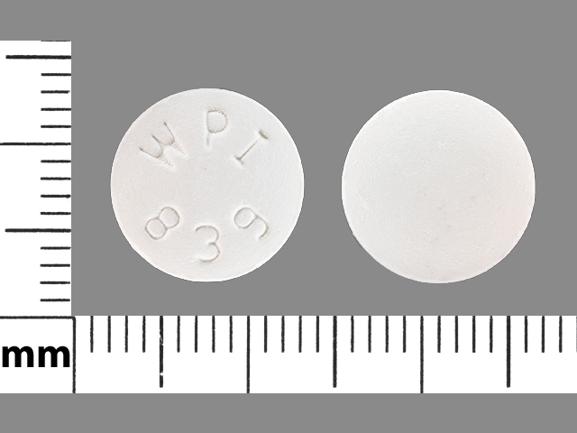 Pill WPI 839 White Round is Bupropion Hydrochloride Extended-Release (SR)