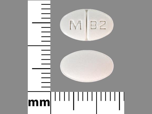 Pill M B2 White Oval is Buspirone Hydrochloride