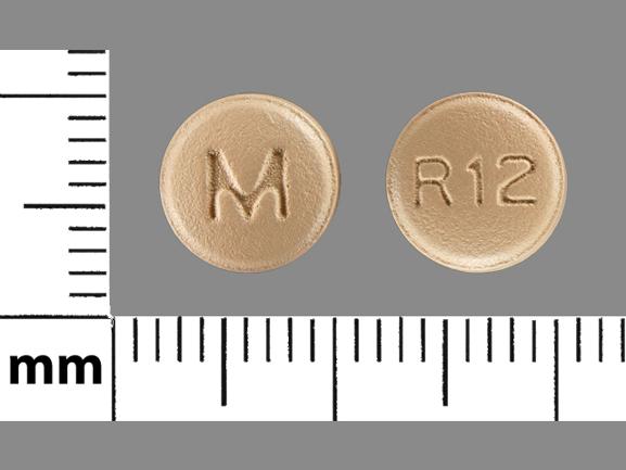 Pill M R12 Beige Round is Risperidone