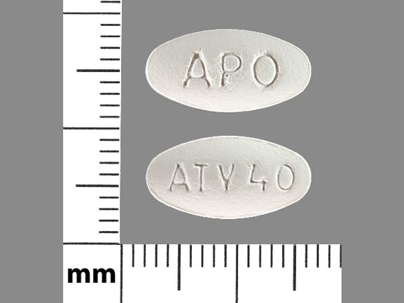 Pill APO ATV40 White Elliptical/Oval is Atorvastatin Calcium