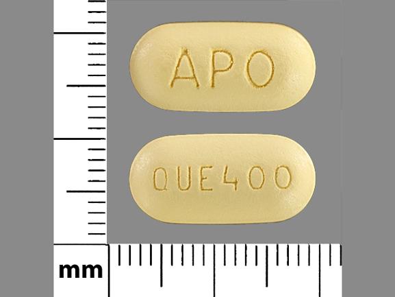 Pill APO QUE 400 Yellow Capsule-shape is Quetiapine Fumarate