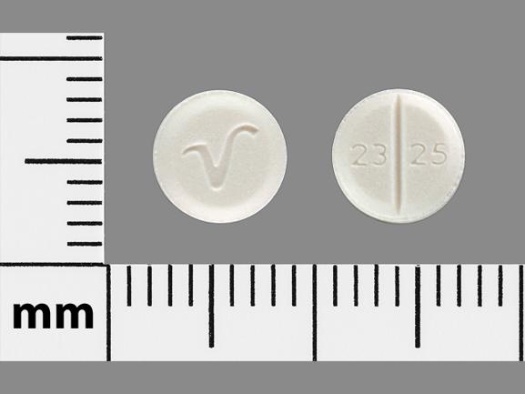 Pill 2325 V White Round is Benztropine Mesylate