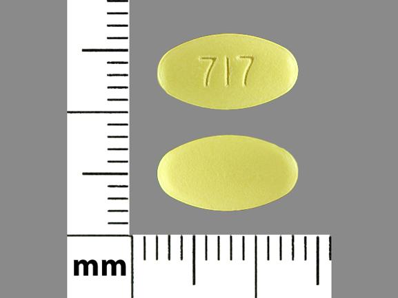 Pill 717 Yellow Elliptical/Oval is Hydrochlorothiazide and Losartan Potassium