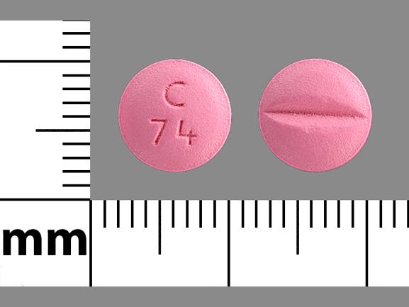 Pill C 74 Pink Round is Metoprolol Tartrate.