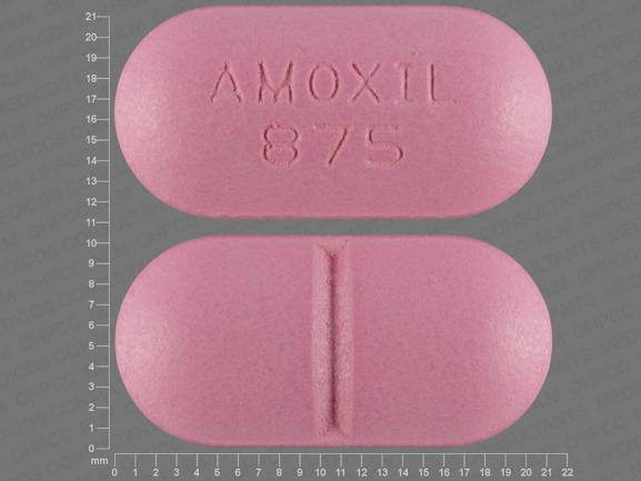 Pill AMOXIL 875 Pink Capsule/Oblong is Amoxicillin Trihydrate