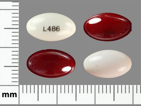 Pill L486 Red & White Oval is Docusate Sodium