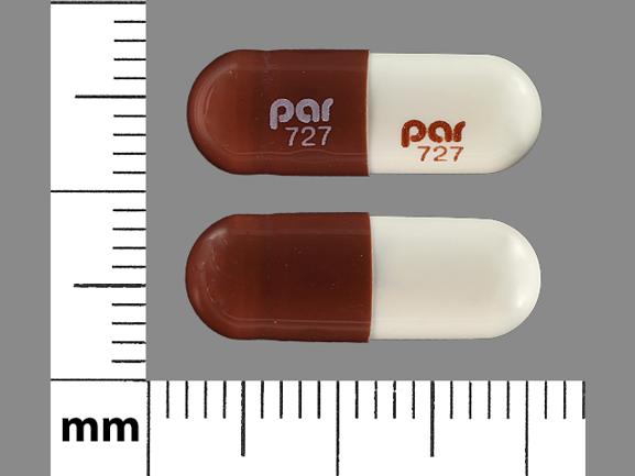 Pill par 727 par 727 Brown Capsule/Oblong is Doxycycline Monohydrate