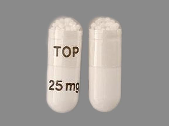 Pill TOP 25 mg White Capsule-shape is Topamax (Sprinkle)