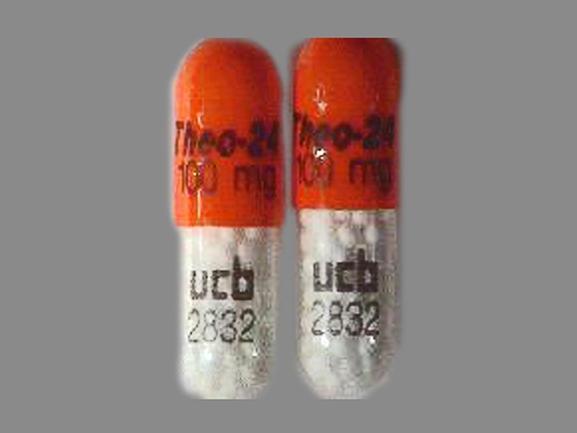 Pill Theo-24 100 mg ucb 2832 Orange Capsule/Oblong is Theo-24