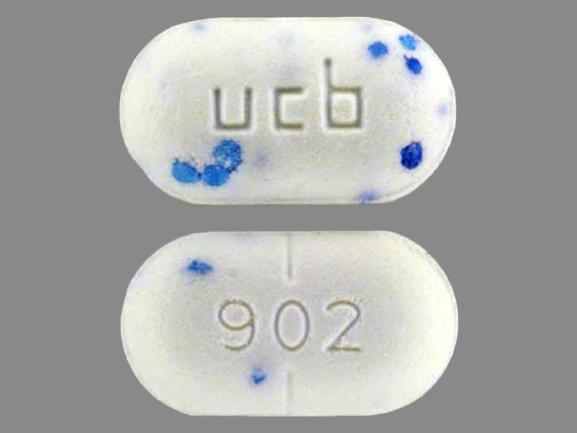 Pill ucb 902 White & Blue Specks Capsule/Oblong is Lortab 5/500