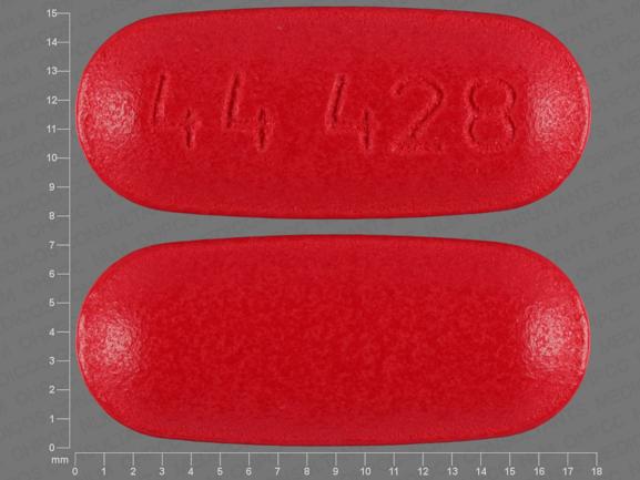 Pill 44 428 Red Capsule/Oblong is Acetaminophen and Caffeine