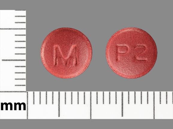 M P2 Pill Maroon Round 8mm - Pill Identifier