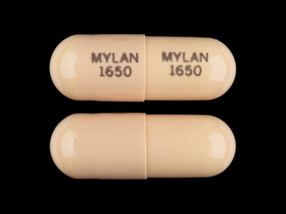 Pill MYLAN 1650 MYLAN 1650 Beige Capsule/Oblong is Nitrofurantoin (Macrocrystals)