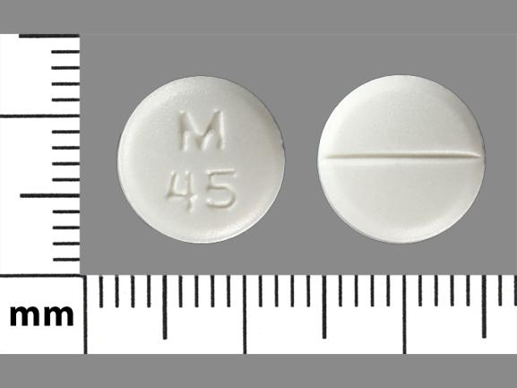 Pill M 45 White Round is Diltiazem Hydrochloride